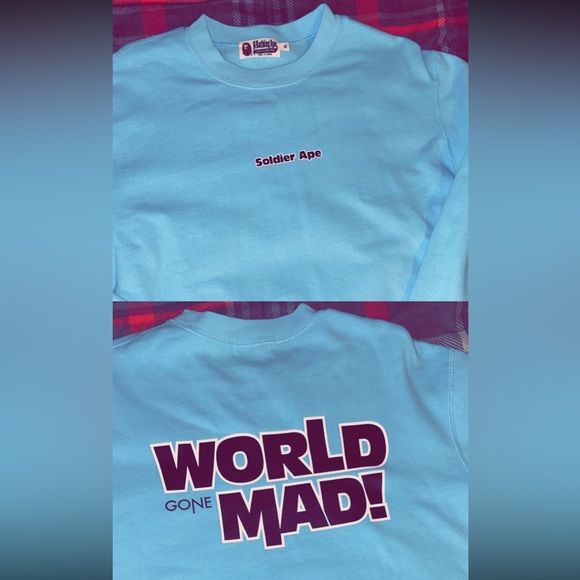 BAPE WGM “World Gone Mad” Soldier Ape Crewneck Sweater - Picture 4 of 7